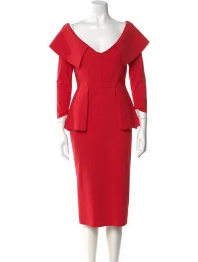 Pre-owned Chiara Boni V-neck Midi Length Dress In Red