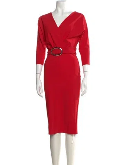Pre-owned Chiara Boni V-neck Midi Length Dress In Red
