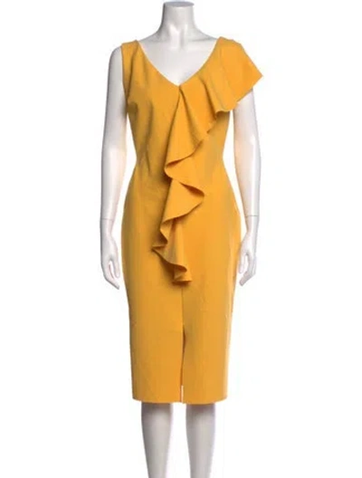 Pre-owned Chiara Boni V-neck Midi Length Dress In Yellow