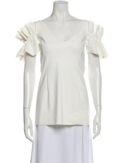 Pre-owned Chiara Boni V-neck Short Sleeve Top W/ Tags In White