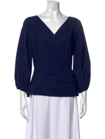 Pre-owned Chiara Boni V-neck Three-quarter Sleeve Blouse W/ Tags In Blue