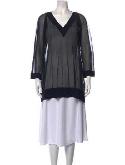 Pre-owned Chiara Boni V-neck Three-quarter Sleeve Top In Black