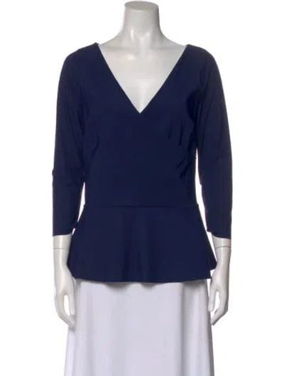 Pre-owned Chiara Boni V-neck Three-quarter Sleeve Top In Blue