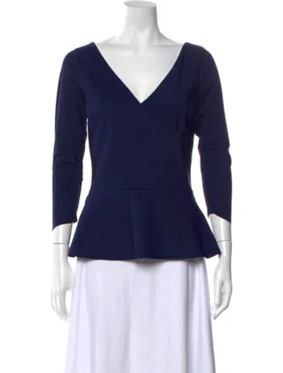 Pre-owned Chiara Boni V-neck Three-quarter Sleeve Top In Blue