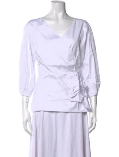 Pre-owned Chiara Boni V-neck Three-quarter Sleeve Top W/ Tags In White