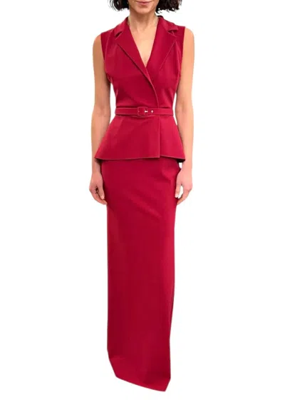 Chiara Boni Women's Thadira Belted Peplum Column Gown In Garnet In Red