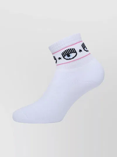 Chiara Ferragni Ankle Length Graphic Print Ribbed Cuff Socks In White