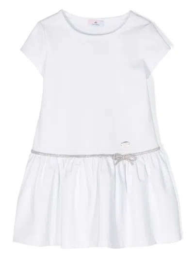 Chiara Ferragni Kids' Bow-detail Logo-plaque Flared Dress In White
