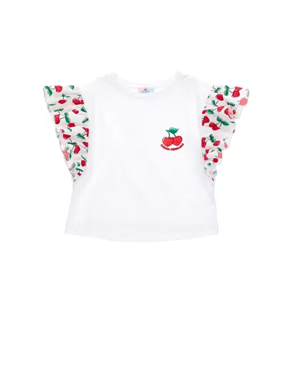Chiara Ferragni Babies'   Cfcherryprint T-shirt With Ruffles In White