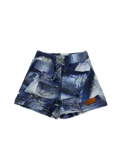 Chiara Ferragni Kids' Patchwork-print Jersey Shorts In Blu Stone Denim