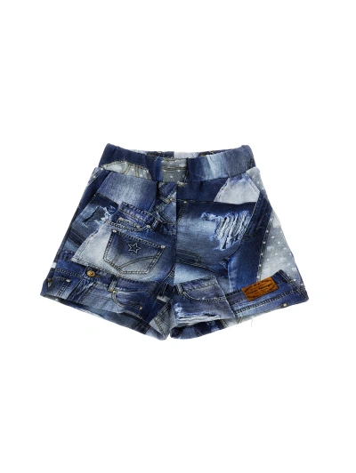 Chiara Ferragni Kids'   Cfdenimprint Shorts In Blu Stone Denim