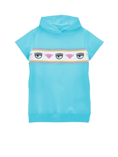 Chiara Ferragni Kids'   Cfmaxilogomania Hoodie Dress In Blu Radiance