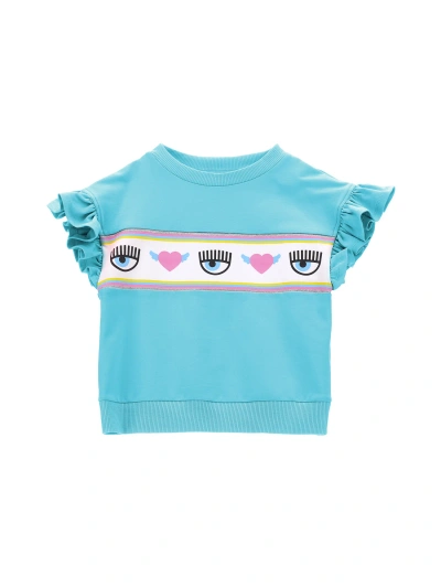 Chiara Ferragni Babies'   Cfmaxilogomania Sweatshirt With Ruffles In Blu Radiance