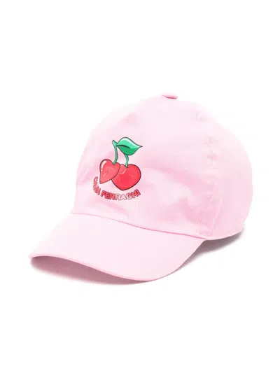 Chiara Ferragni Kids' Cherry-print Cotton Baseball Cap In Pink