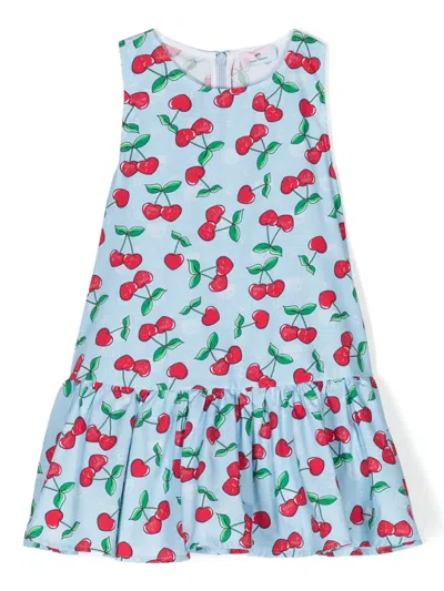 Chiara Ferragni Kids' Cherry-print Ruffled Cotton Dress In Blue