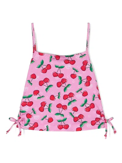Chiara Ferragni Kids' Cherry-print Spaghetti Top In Pink