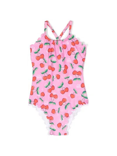 Chiara Ferragni Kids' Cherry-print Swimsuit In Pink