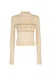 Shop Chiara Ferragni Cropped Sweater With Textured Knit And Design In Neutrals