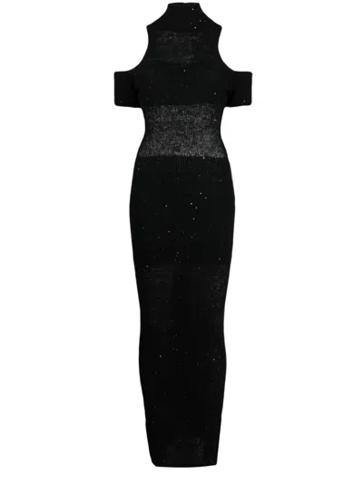 Chiara Ferragni Cold-shoulder Sequin-embellished Maxi Dress In Black