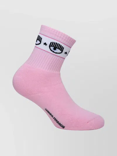Chiara Ferragni Cotton Blend Crew Socks With Ribbed Cuff In Pink