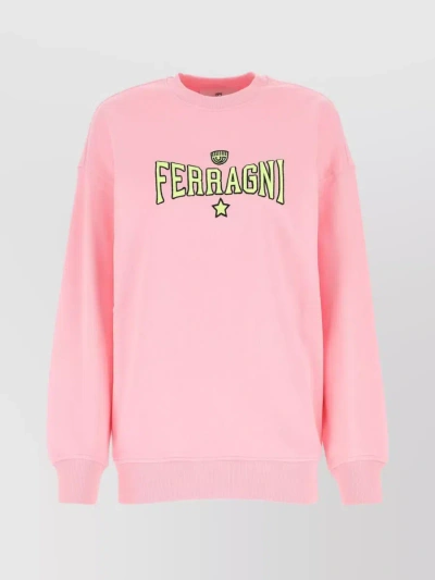 CHIARA FERRAGNI COTTON SWEATER WITH LOOSE FIT AND DROPPED SHOULDERS