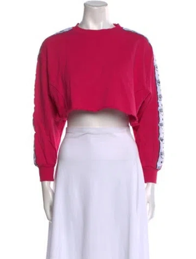 Pre-owned Chiara Ferragni Crew Neck Long Sleeve Crop Top In Pink