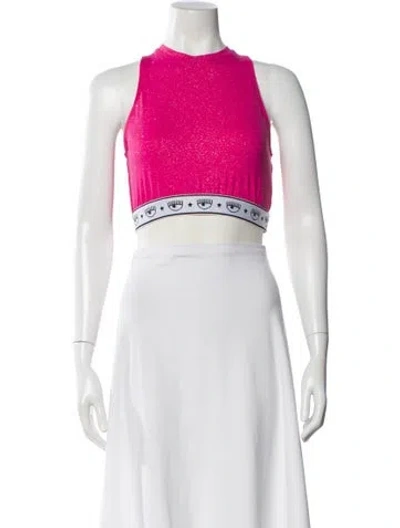 Pre-owned Chiara Ferragni Crew Neck Sleeveless Crop Top In Pink