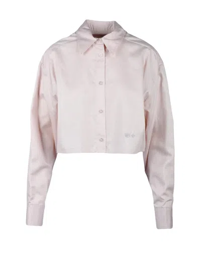 Chiara Ferragni Cropped Pink Lamé Shirt With Classic Collar
