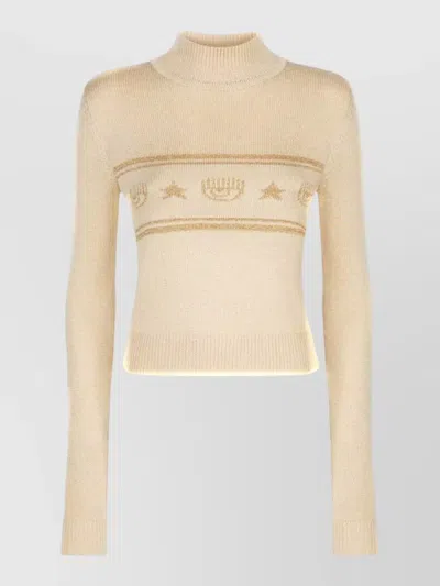Chiara Ferragni Cropped Sweater Embroidered Detail Long Sleeves In Brown