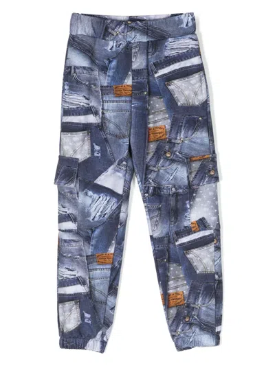 Chiara Ferragni Kids' Denim-print Cargo Trousers In Blue