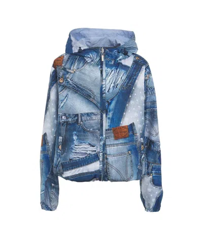 Chiara Ferragni Denim Printed Hooded Jacket In Blue