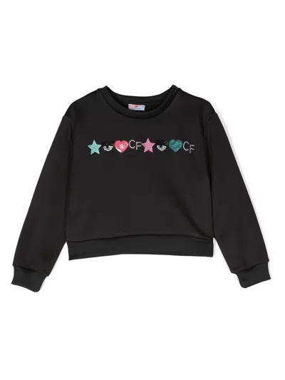 Chiara Ferragni Embellished Crew-neck Sweatshirt In Schwarz