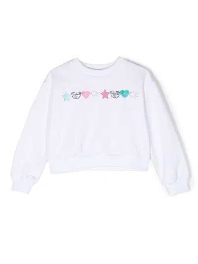 Chiara Ferragni Kids' Embellished Crew-neck Sweatshirt In Weiss