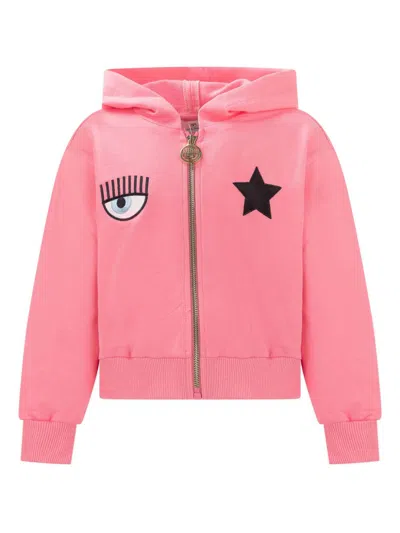 Chiara Ferragni Kids' Embroidered-detailing Hoodie In 粉色