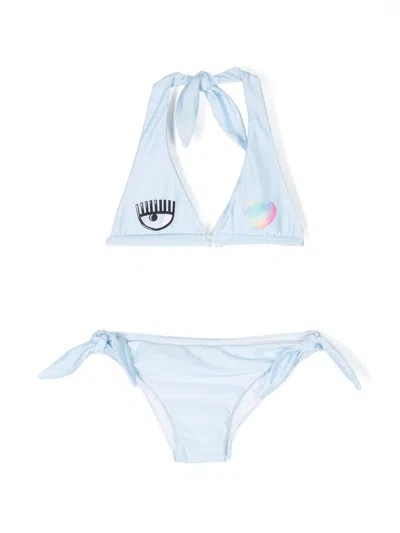 Chiara Ferragni Kids' Logo-patch Bikini In Blue