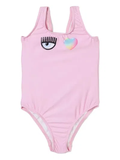 Chiara Ferragni Kids' Eye-heart Print Swimsuit In Pink