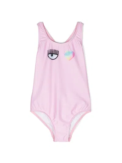Chiara Ferragni Kids' Eye Heart Swimsuit In Pink