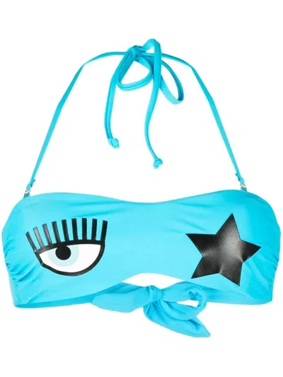 Chiara Ferragni Eye-print Bandeau Bikini Top In Blue