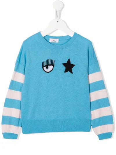 Chiara Ferragni Kids' Eye-print Crew Neck Sweatshirt In Blue