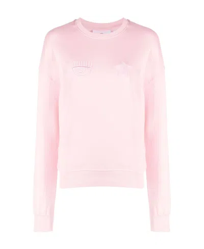 Chiara Ferragni Eye Star Embroidered Cotton Sweatshirt In Pink