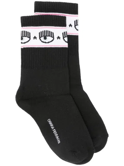 Chiara Ferragni Logomania Ribbed Socks In Black