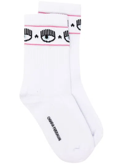 Chiara Ferragni Eye Star Ribbed-ankle Socks In White