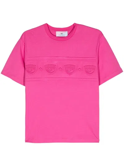 Chiara Ferragni Eyelike-embossed Cotton T-shirt In Pink