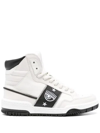 CHIARA FERRAGNI EYELIKE-EMBROIDERED LEATHER SNEAKERS