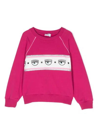 Chiara Ferragni Kids' Eyelike Logo-tape Sweatshirt In Fuchsia