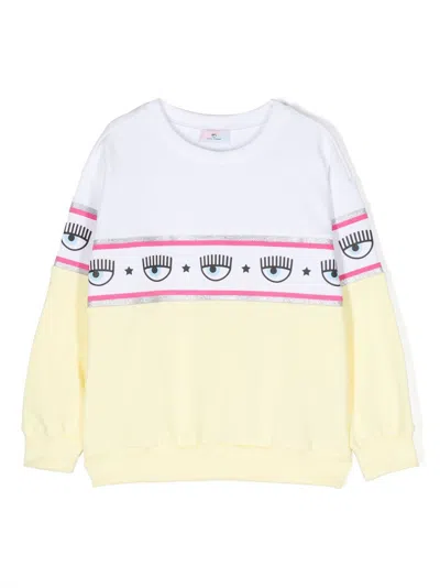 Chiara Ferragni Kids' Eyelike Logo-tape Sweatshirt In Weiss