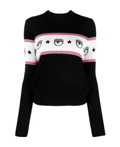 Chiara Ferragni Eyelike-motif Intarsia-knit Jumper In Black