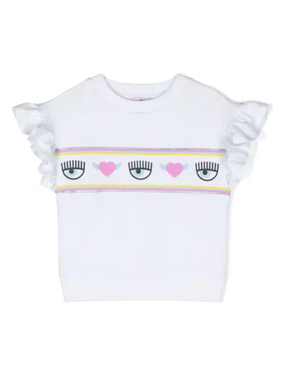 Chiara Ferragni Kids' Eyelike-motif Stretch-cotton Top In White