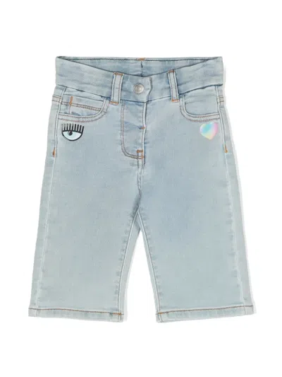 Chiara Ferragni Babies' Eyelike-motif Straight-leg Jeans In Blue