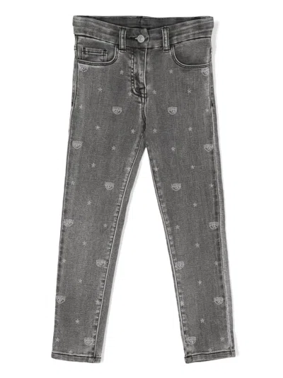 Chiara Ferragni Kids' Eyelike Motif Straight-leg Jeans In Grey